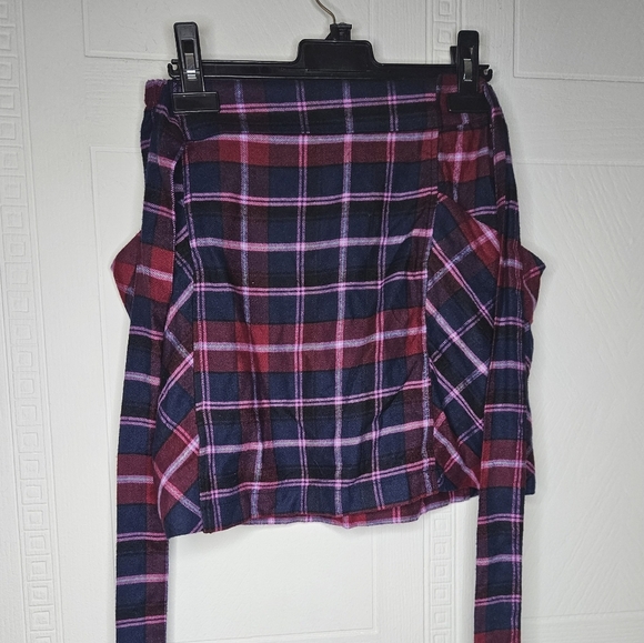 Urban Outfitters Cameron Flannel Tie Front Mini Skirt Plaid Navy XS Preppy - Picture 3 of 10